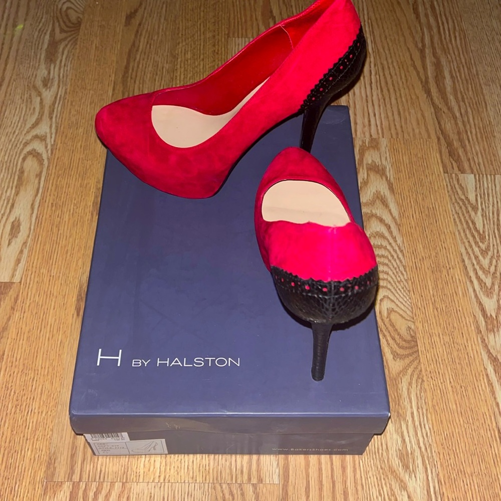 Halston red pumps